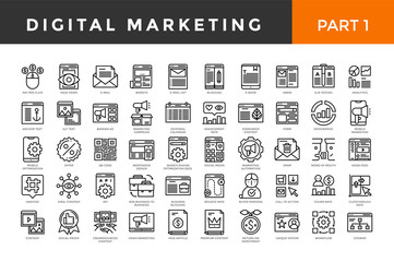 Digital marketing icons, thin line style, big set. Part one. Vector illustration - 352739336