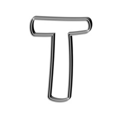 3D CARTOON STYLE ENGLISH ALPHABET MADE OF DOUBLE SILVER METAL OUTLINES : T