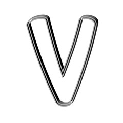 3D CARTOON STYLE ENGLISH ALPHABET MADE OF DOUBLE SILVER METAL OUTLINES : V