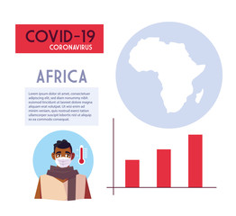 Man with mask and africa map with covid 19 virus vector design
