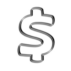 3D CARTOON STYLE MARK MADE OF DOUBLE SILVER METAL OUTLINES : $ DOLLAR MARK