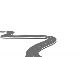 Roadway journey to the future. Asphalt street isolated on white background. Symbols Way to the goal of the end point. Path mean successful business planning Suitable for advertising and presentstation