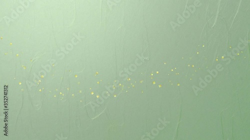 流れる金箔とグリーンの和紙の背景 アブストラクト Wall Mural Imagefuji