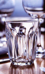 Close up abstract view of galssware on a restaurant table