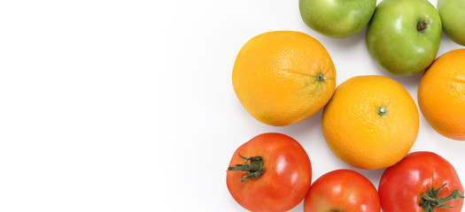 Assortment of fresh fruits, vegetables. tomato oranges  apple