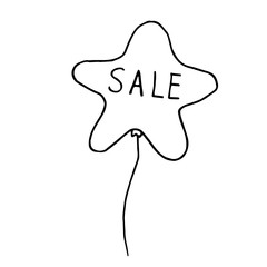 star shape balloon with lettering sale hand drawn in doodle style. vector scandinavian monochrome minimalism. single element for card, poster, sticker, invitation holiday celebration decor