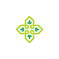 leaf plus medical herbs infinity line design symbol logo vector