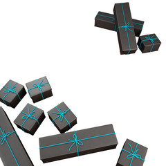 Set of gift boxes with bows on a white background. Isolate. 3D illustration