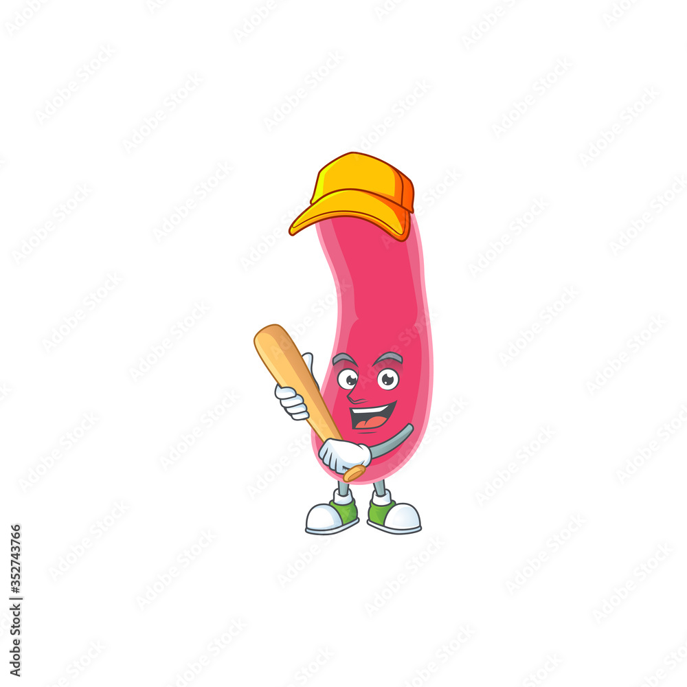 Poster cartoon design concept of fusobacteria playing baseball with stick