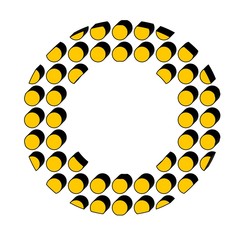 3D TEXT MADE OF BLACK OUTLINED YELLOW DOTS : O