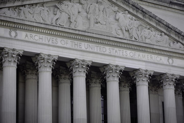 Close-up of the Facade of the Archives of the United States in Washington, D.C.
