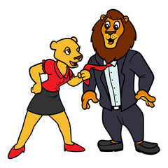 Cartoon Flirting Coworker Lions Illustration