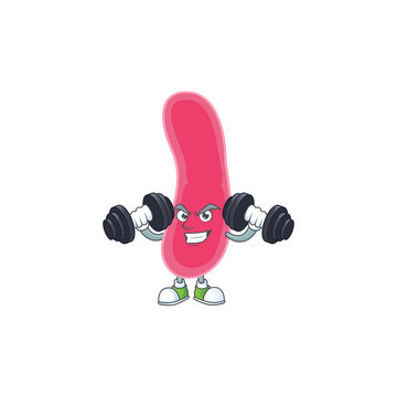Caricature picture of fusobacteria exercising with barbells on gym