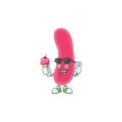 Happy face of fusobacteria cartoon mascot having an ice cream