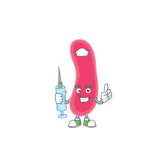 A humble Nurse fusobacteria Cartoon character holding syringe