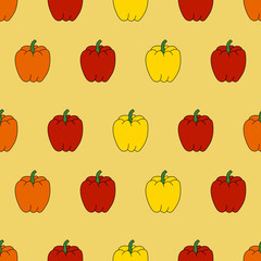 Seamless pattern of paprika. Orange, yellow and red. Vector illustration.