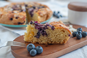 sweet home made almond blueberry pie on a plate