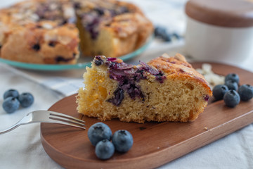 sweet home made almond blueberry pie on a plate