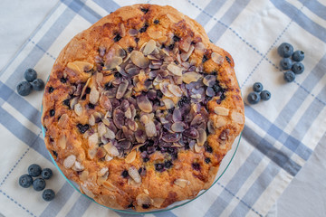 sweet home made almond blueberry pie on a plate