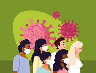 People with masks and covid 19 virus vector design
