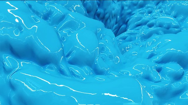 Video animation with rotating moving blue glossy melting formless liquid plastic background. Modern abstract screen saver for computer. Thick mass flowing into the center.