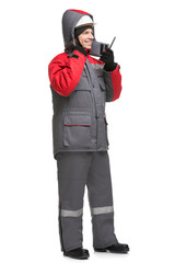 Male in winter workwear isolated view