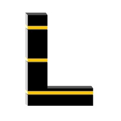 BLACK METAL 3D TEXT WITH 3 YELLOW HORIZONAL LINES : L