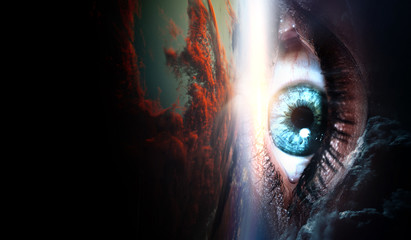 Human eye and space. Elements of this image furnished by NASA.
