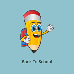 Back To School Illustration with
pencil characters carry bags
