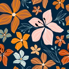 Cercles muraux Orange Motif floral abstrait sans couture avec des formes découpées décoratives, design tendance