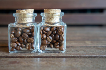 coffee beans in the glass bottle