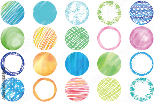 フレーム 和風 和柄 和 フレーム 枠 丸 丸型 水彩 油彩 円形 アイコン イラスト デザイン Wall Mural Okaka08