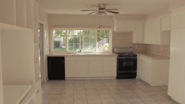 Vintage 70s Kitchen Stove Sink Dishwasher In Middle Class Family Suburb House Home