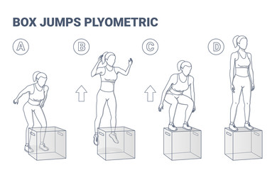 Woman Doing High Box Jumps Workout Exercise Illustration.