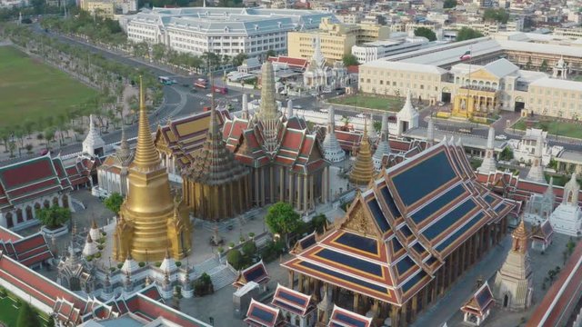 Aerial view of Grand Palace temple in Bangkok Thailand during lockdown covid quarantine
