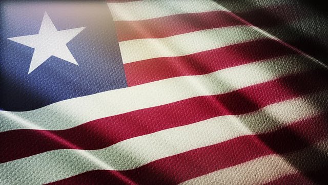4k Liberia National flag slow waving with visible wrinkles in Liberian wind blue sky seamless loop background.A fully digital rendering;animation loops at 40 seconds;smooth texture.
