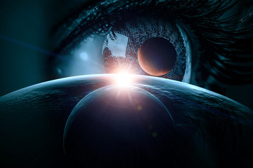 Human eye and space. Elements of this image furnished by NASA.