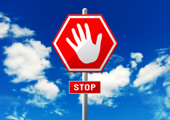 抽象的なデザインの一時停止の標識と青空