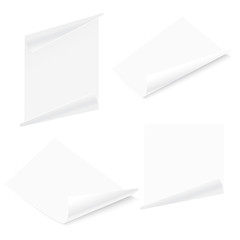 Set of 3d Flyer curved corner paper sheets. Mock up. Vector.