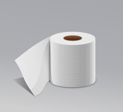 Tissue Long Roll White Paper Realistic Design, On Gray Background, Vector Illustration