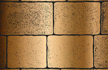 Distressed overlay texture of old golden bronze brick wall, grunge background.