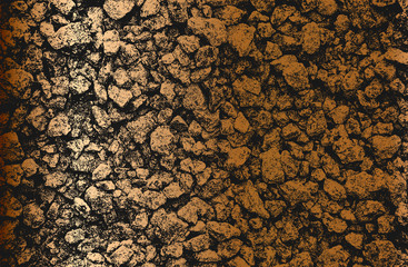 Distressed overlay texture of golden stones, rocks, pebbles, macadam. grunge background.