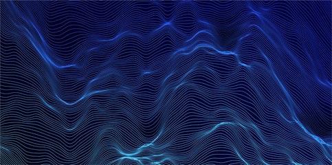 Abstract wave background. Music or sound illustration. Big data technology. Artificial intelligence concept. Network visualisation.