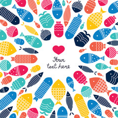 Cute decorative vector card with fish.