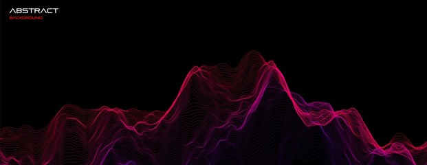 Abstract wave background. Music or sound illustration. Big data technology. Artificial intelligence concept. Network visualisation.