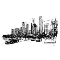 Drawing of cityscape in Singapore 