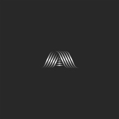 Letter A logo monogram, overlapping thin lines shape script A icon, metallic curved stripes form