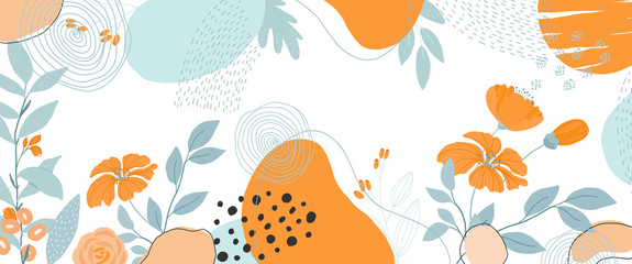 Trendy Abstract background with Shapes and floral element in Neutral Tones. Modern geometric vector for create stationary, Wrappers, posters, blogs, wallpapers. Vector illustration.