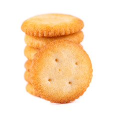 Cracker isolated on white background. Dry cracker cookies isolated. Salty snacks isolated.