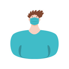 healthy man in medical protection mask on white background